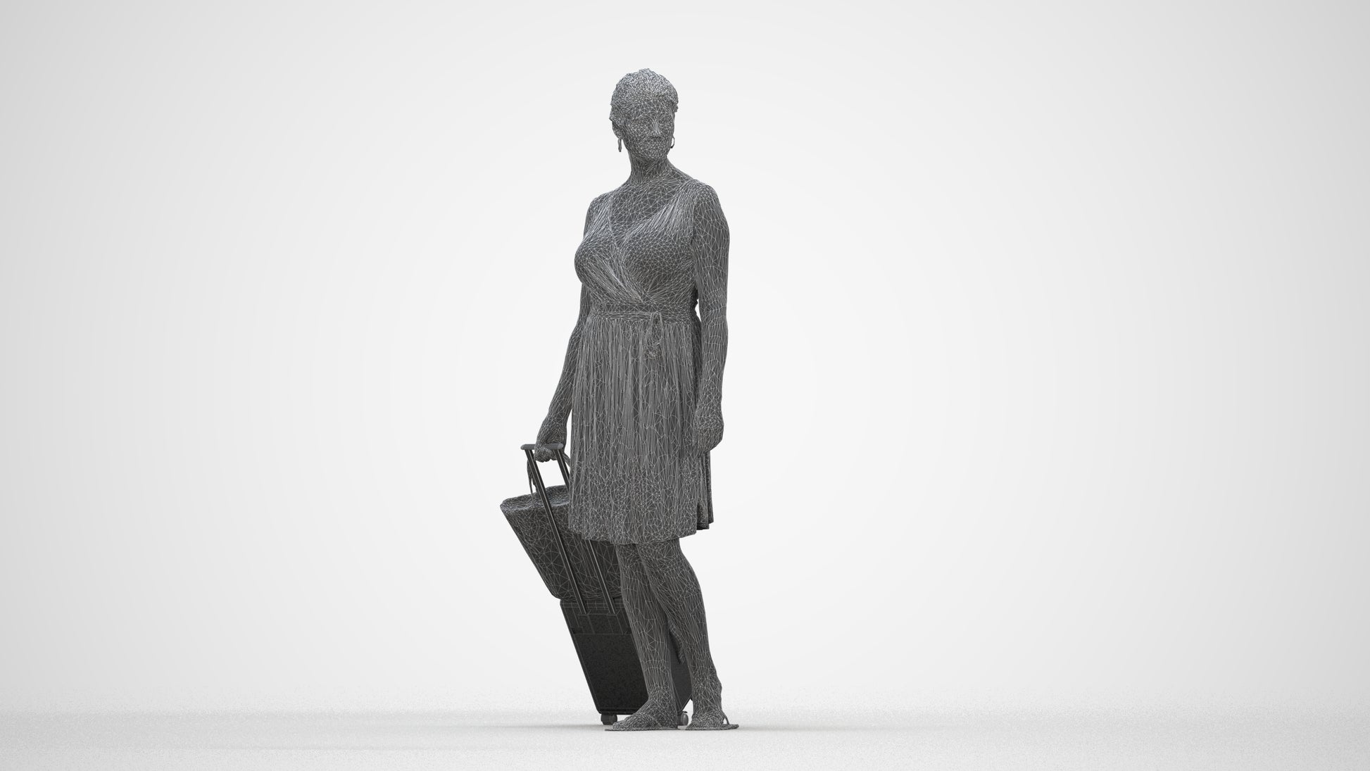 photogrammetry 3D woman casual walking, realistic human model archviz FBX, wireframe back view