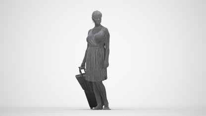 photogrammetry 3D woman casual walking, realistic human model archviz FBX, wireframe back view