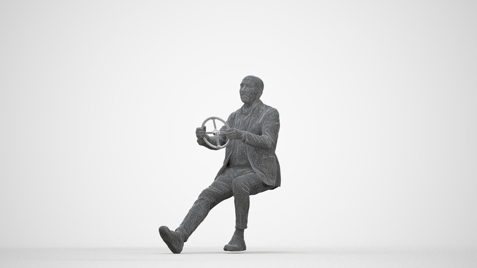 3D human model senior man business mix, photogrammetry scanned person for archviz, wireframe back view