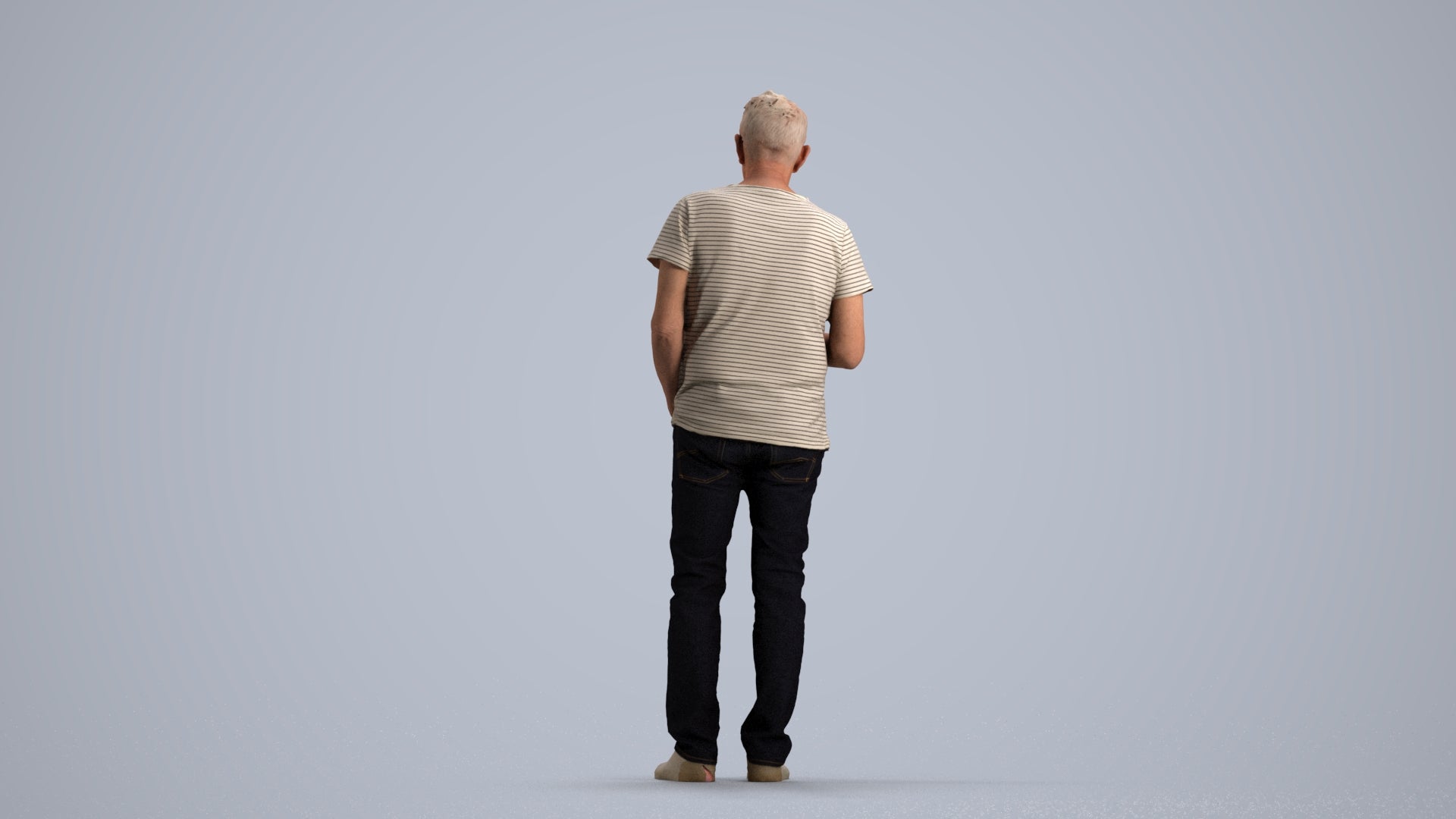 3D people model senior man casual standing, scanned human for 3ds Max rendering, front view render