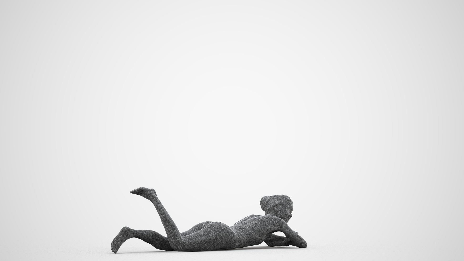 3D human model woman casual pool, photogrammetry scanned person for archviz, wireframe side view