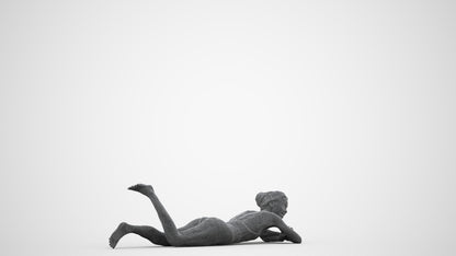 3D human model woman casual pool, photogrammetry scanned person for archviz, wireframe side view