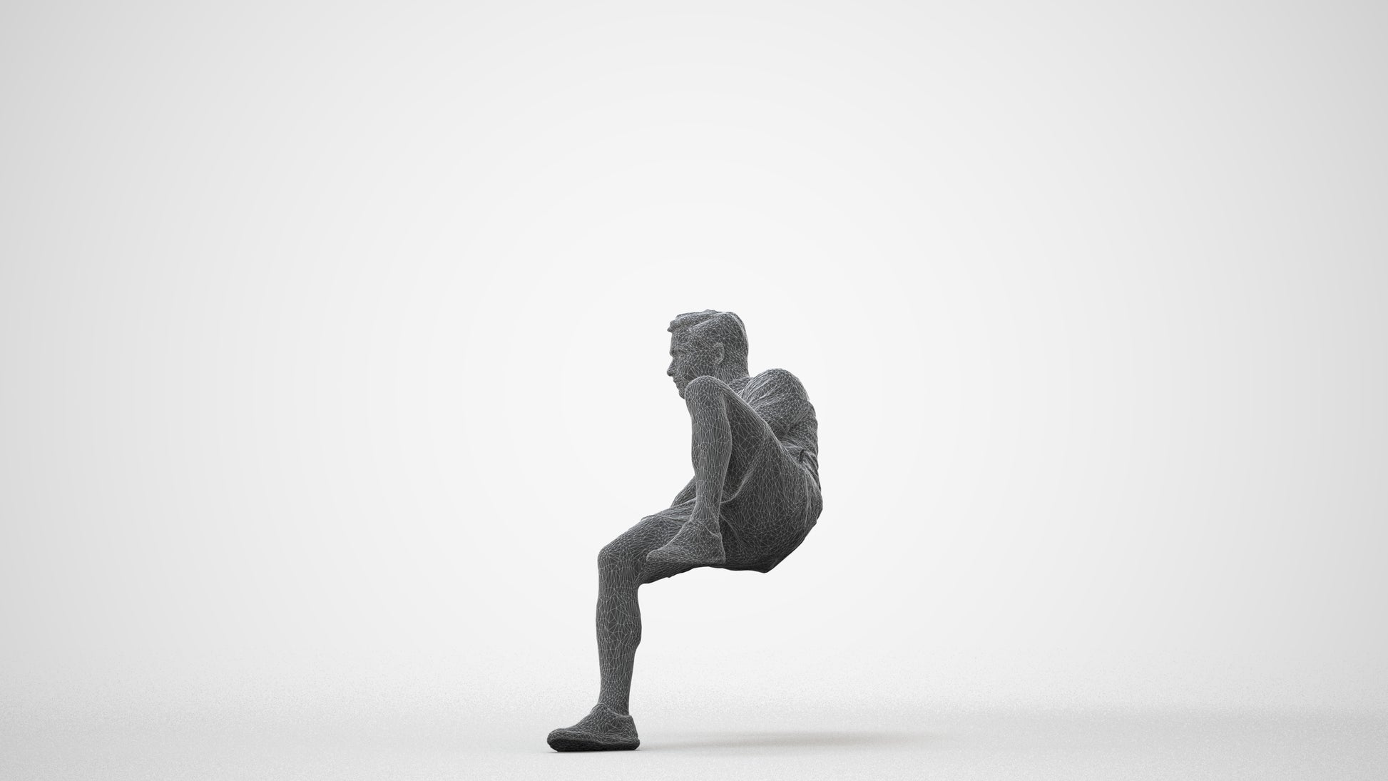 3D human model man casual sitting, photogrammetry scanned person for archviz, square thumbnail