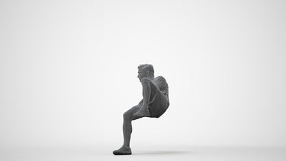 3D human model man casual sitting, photogrammetry scanned person for archviz, square thumbnail