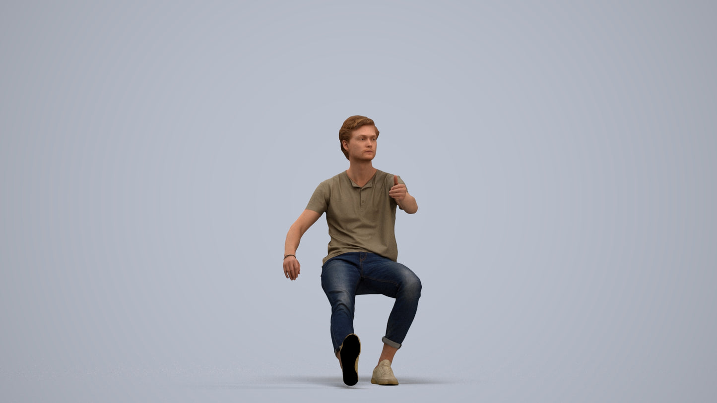 3D people model man casual sitting, scanned human for 3ds Max rendering, standing pose render