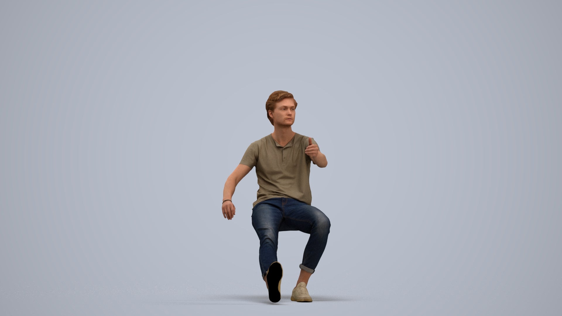 3D people model man casual sitting, scanned human for 3ds Max rendering, standing pose render