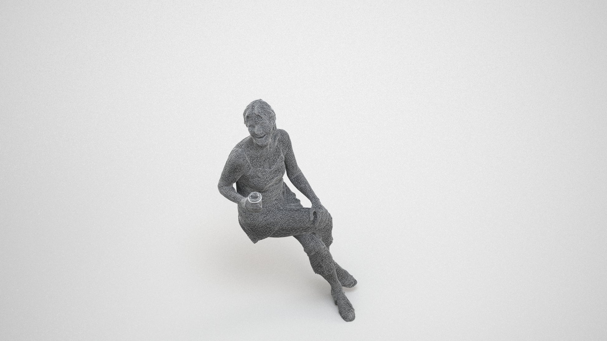 realistic 3D senior woman casual sitting, scanned archviz people for Blender and 3ds Max, wireframe three-quarter view