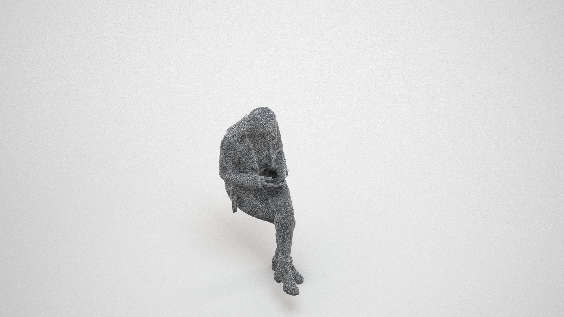 realistic 3D people woman casual sitting, render-ready for V-Ray and Corona, FBX OBJ, wireframe three-quarter view