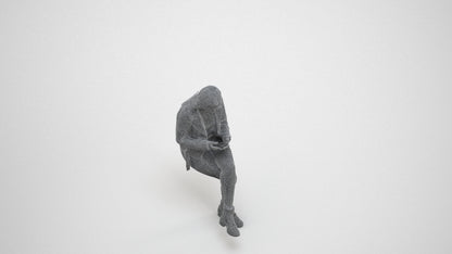 realistic 3D people woman casual sitting, render-ready for V-Ray and Corona, FBX OBJ, wireframe three-quarter view