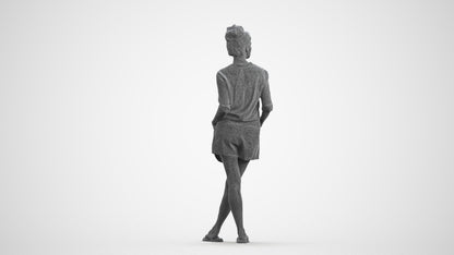 realistic 3D human woman casual standing, archviz people FBX OBJ for Blender, wireframe front view