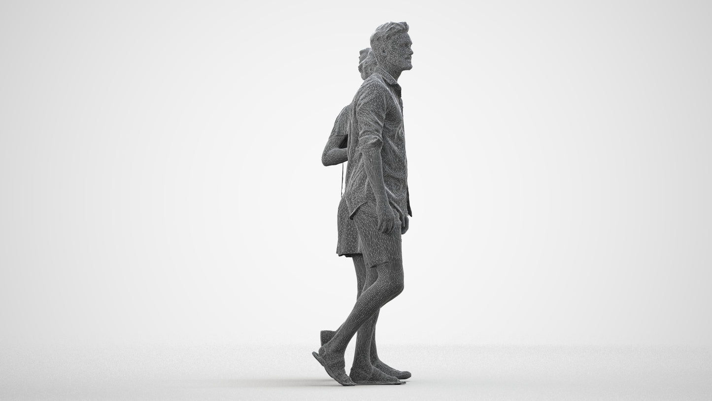 realistic 3D people woman casual couple, render-ready for V-Ray and Corona, FBX OBJ, wireframe side view