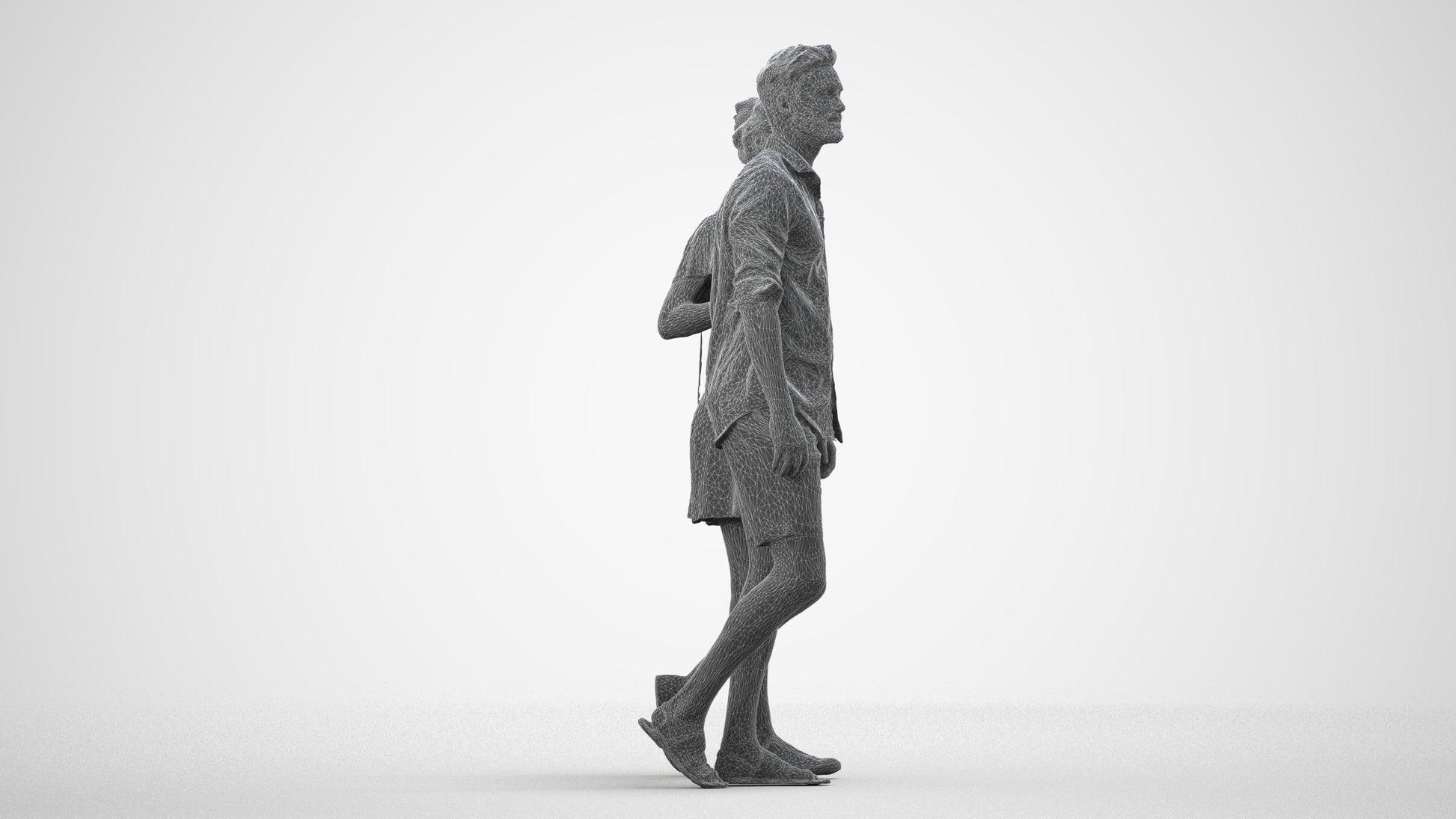 realistic 3D people woman casual couple, render-ready for V-Ray and Corona, FBX OBJ, wireframe side view