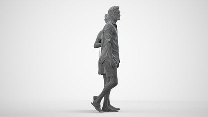 realistic 3D people woman casual couple, render-ready for V-Ray and Corona, FBX OBJ, wireframe side view