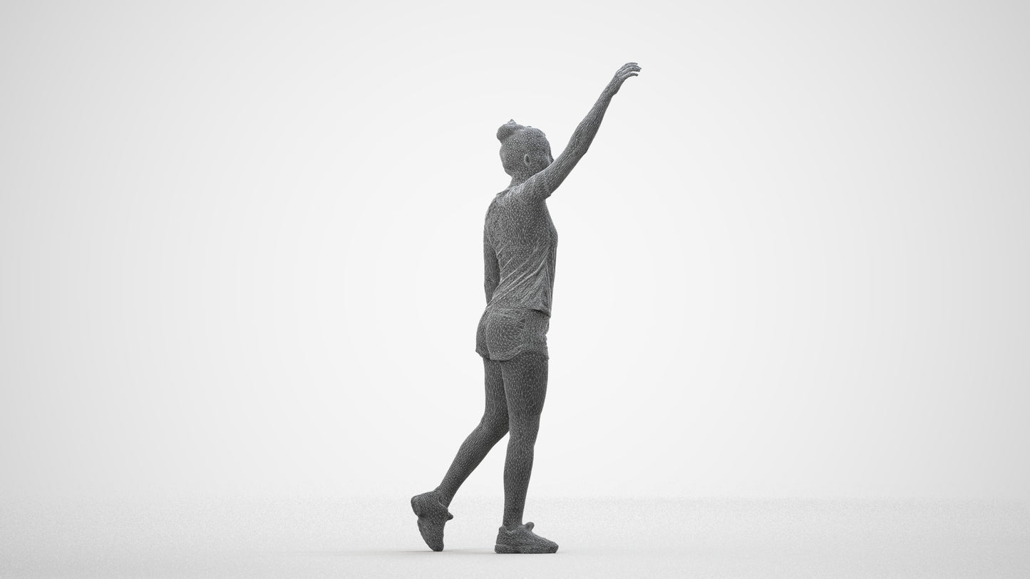 3D human model woman sport, photogrammetry scanned person for archviz, wireframe side view
