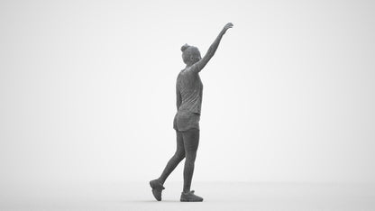 3D human model woman sport, photogrammetry scanned person for archviz, wireframe side view