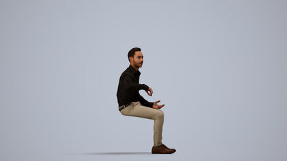 realistic 3D man business sitting, scanned archviz people for Blender and 3ds Max, side view render