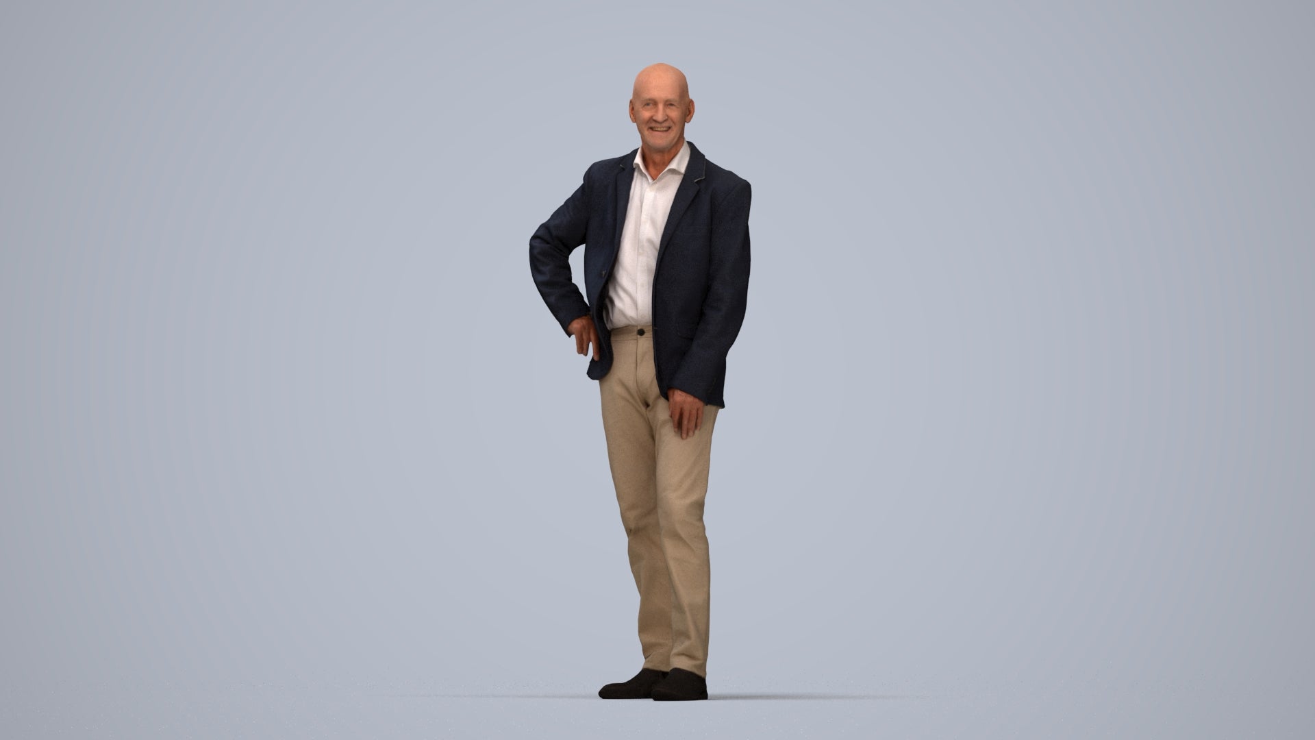 realistic 3D senior man business, scanned archviz people for Blender and 3ds Max, top-down view render