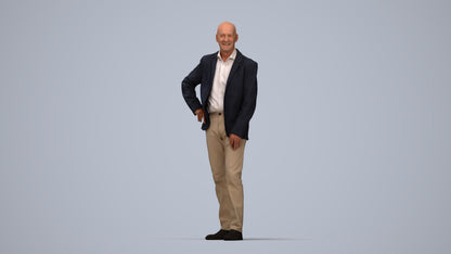 realistic 3D senior man business, scanned archviz people for Blender and 3ds Max, top-down view render