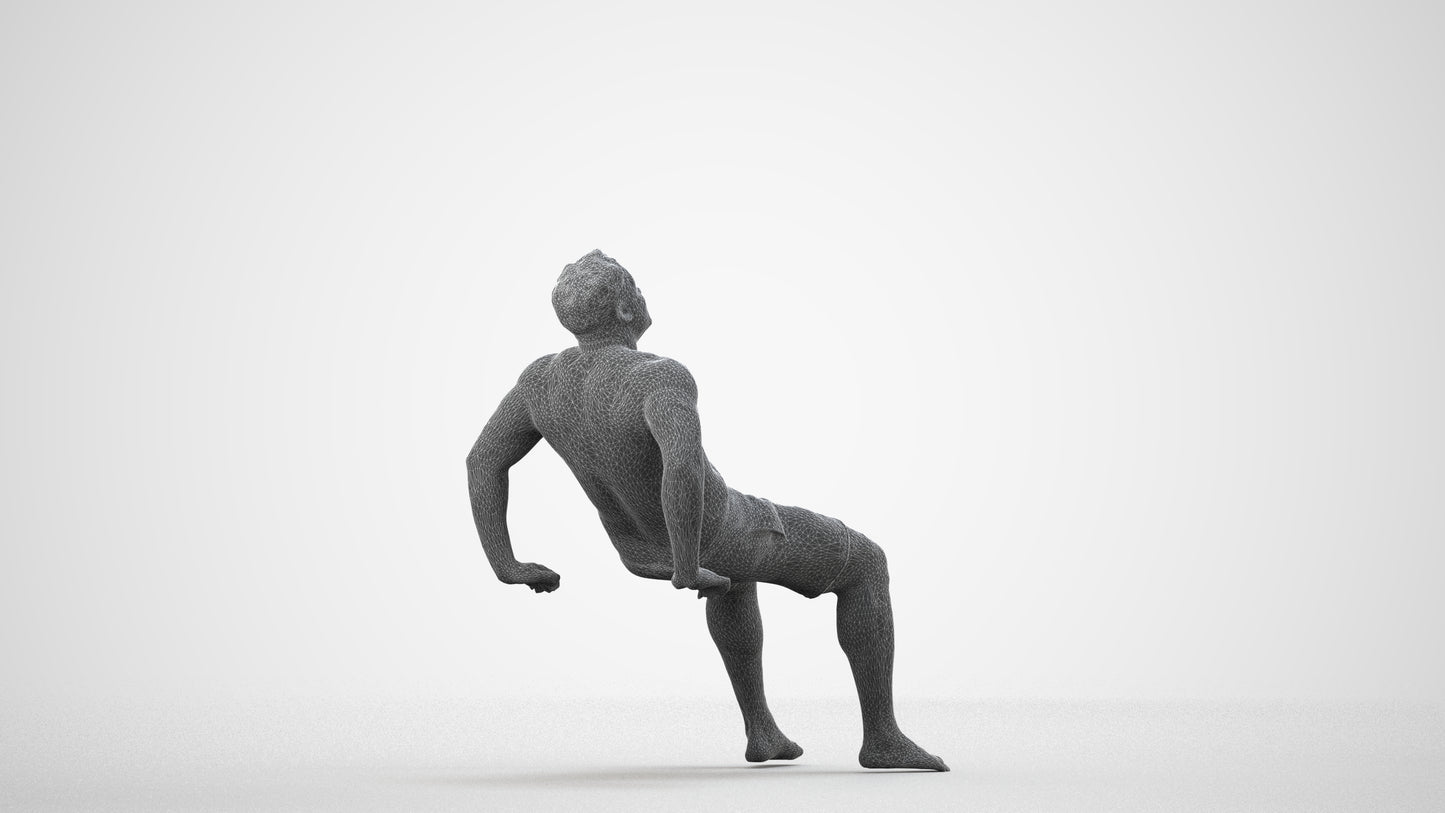 realistic 3D human man pool, archviz people FBX OBJ for Blender, wireframe side view