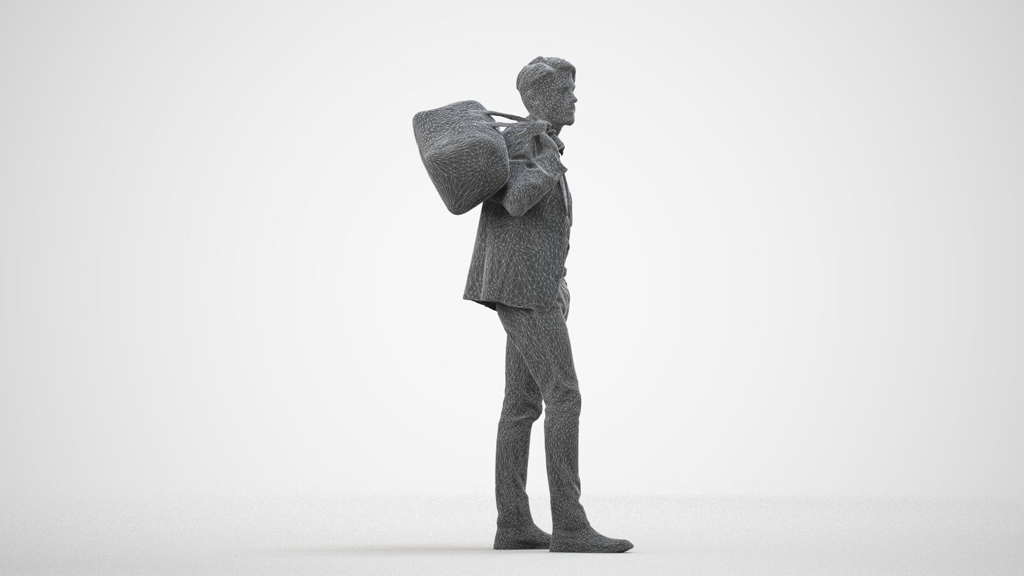 realistic 3D people man business, render-ready for V-Ray and Corona, FBX OBJ, wireframe side view