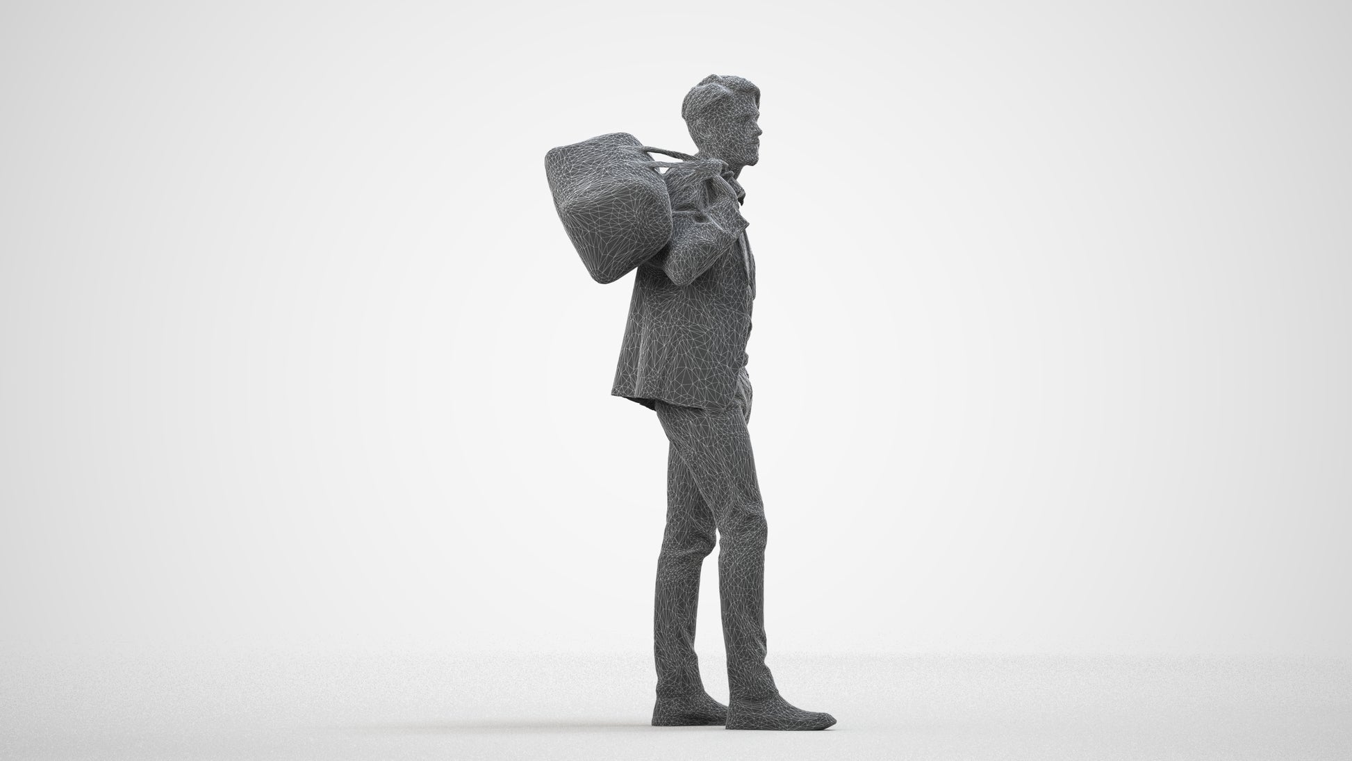 realistic 3D people man business, render-ready for V-Ray and Corona, FBX OBJ, wireframe side view