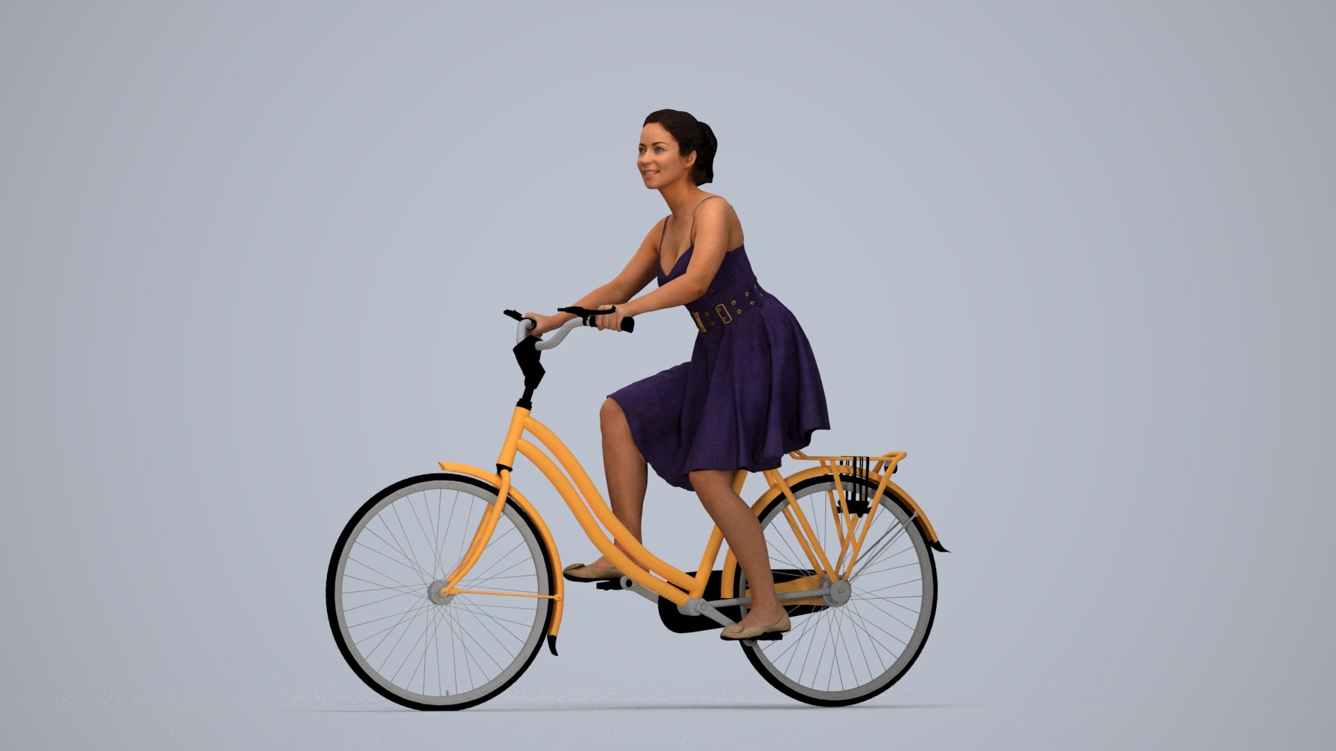 realistic 3D human woman formal cycling, archviz people FBX OBJ for Blender, top-down view render