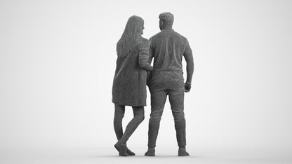 realistic 3D human man casual couple, archviz people FBX OBJ for Blender, wireframe front view
