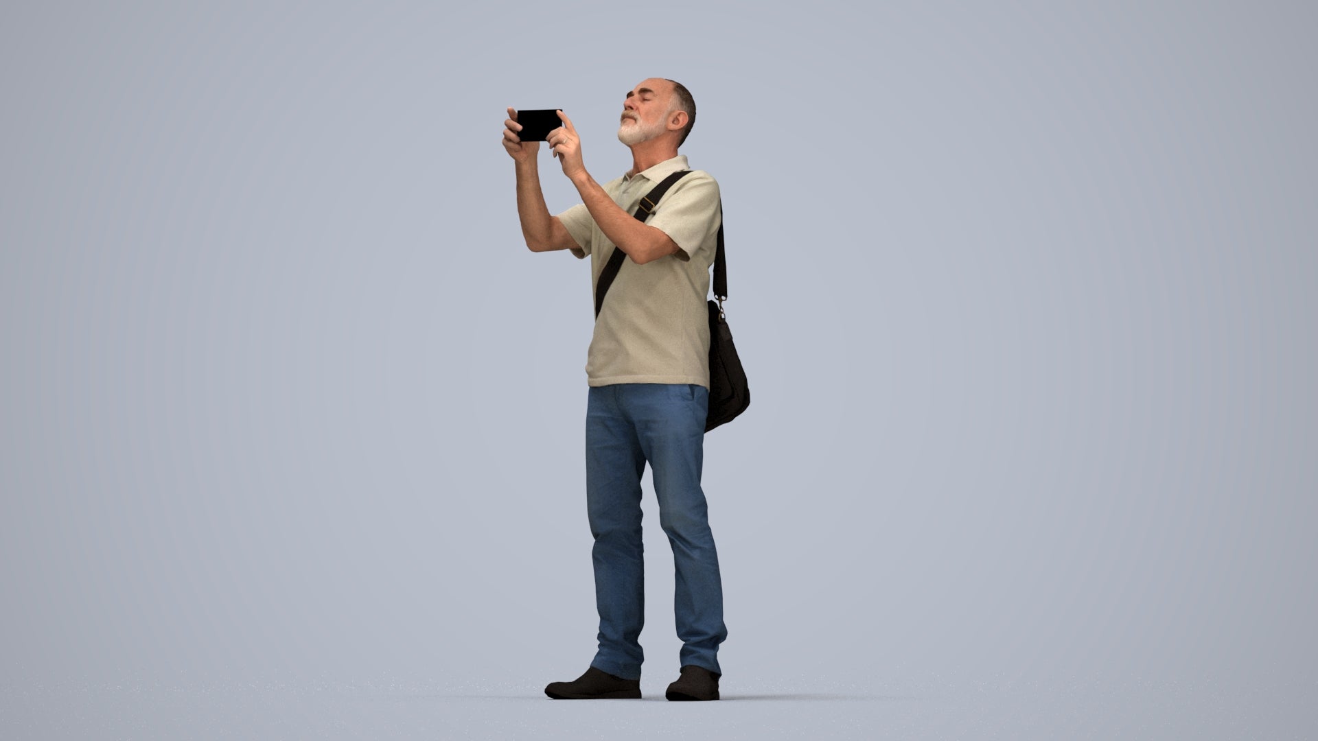 3D people model senior man casual standing, scanned human for 3ds Max rendering, top-down view render