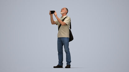 3D people model senior man casual standing, scanned human for 3ds Max rendering, top-down view render