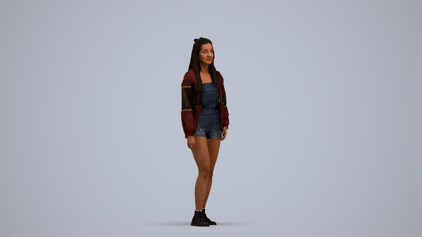photogrammetry 3D woman casual standing, realistic human model archviz FBX, standing pose render