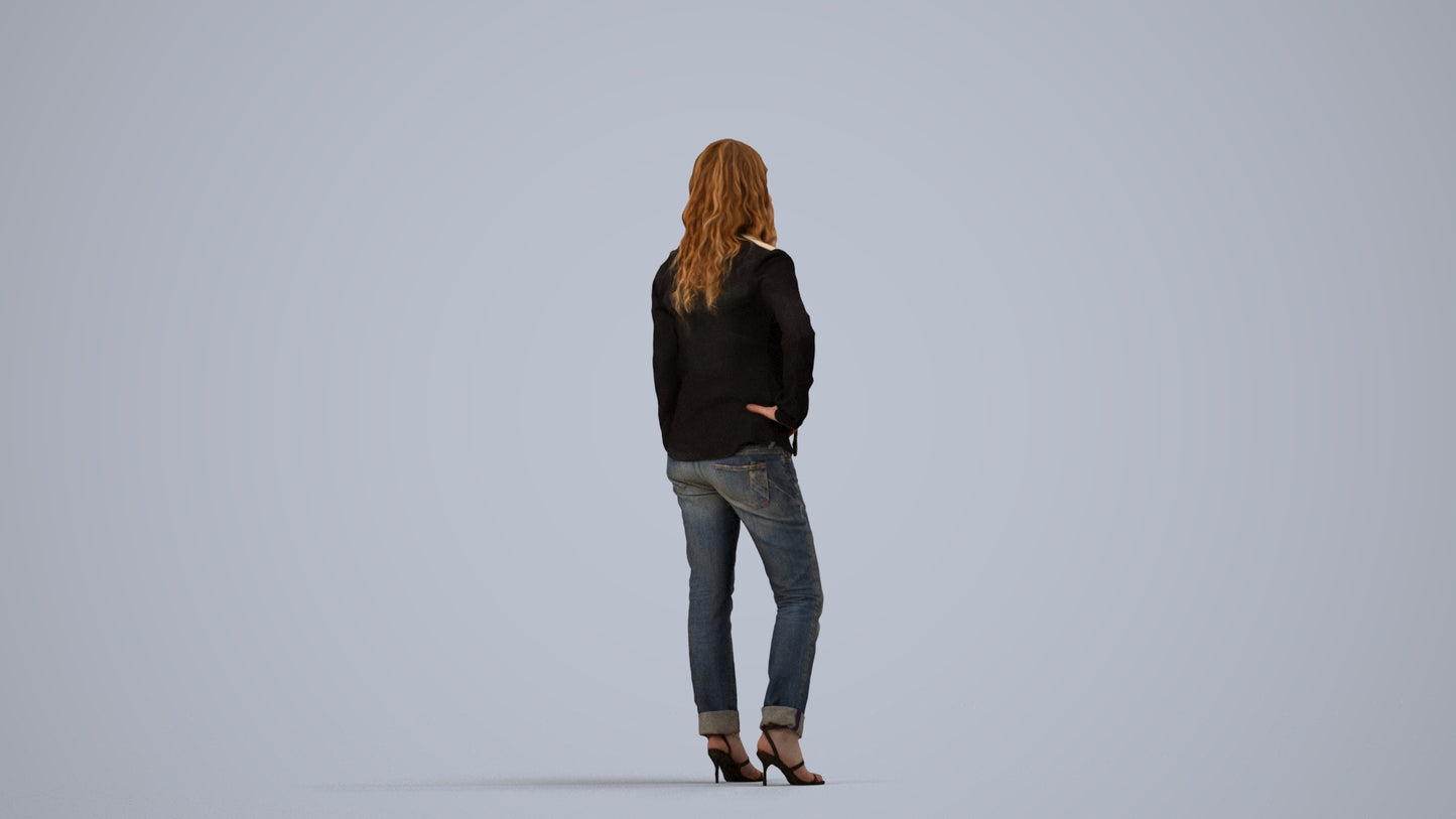 3D people model woman casual standing, scanned human for 3ds Max rendering, side view render