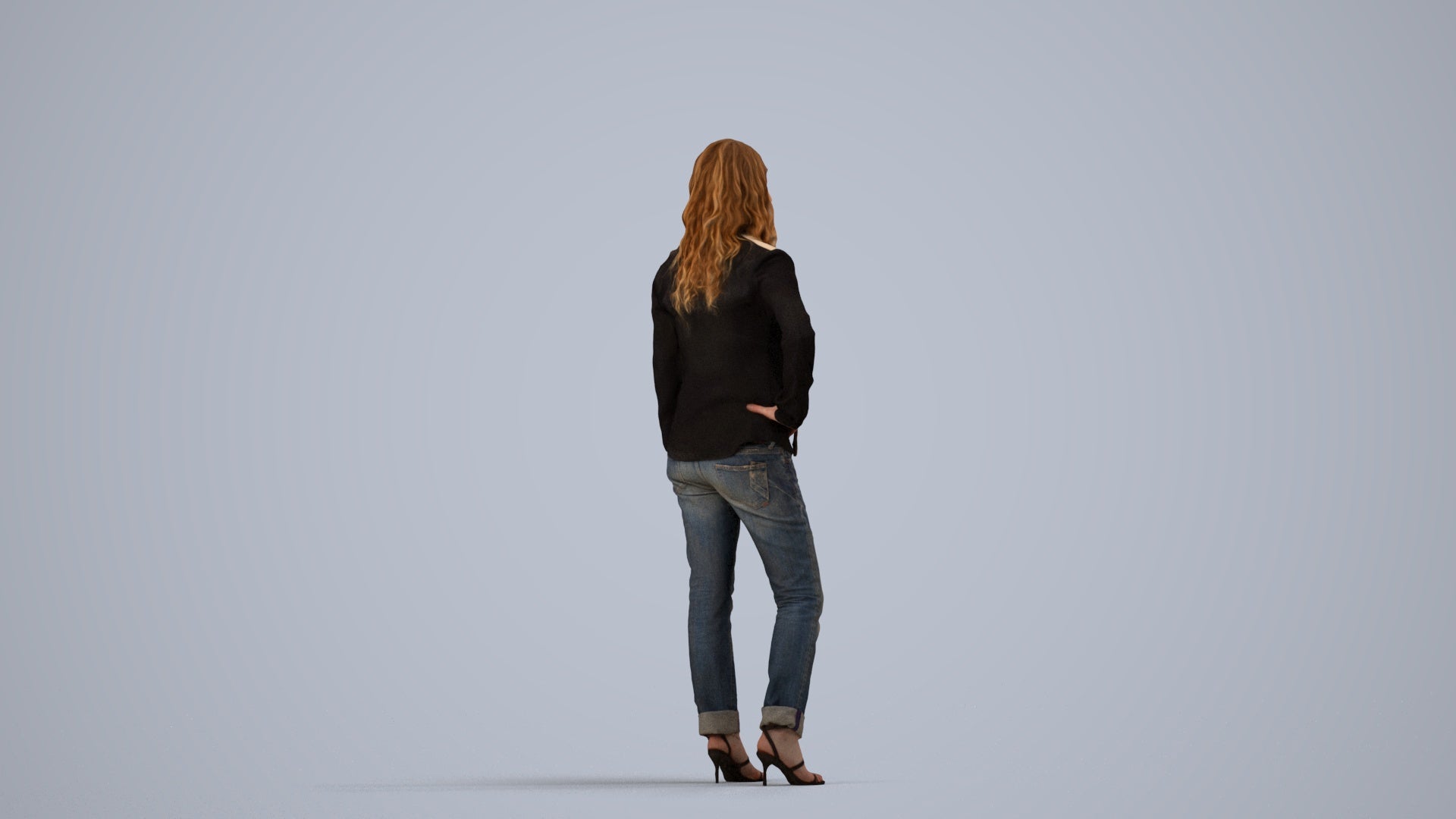 3D people model woman casual standing, scanned human for 3ds Max rendering, side view render