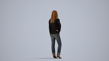 3D people model woman casual standing, scanned human for 3ds Max rendering, side view render