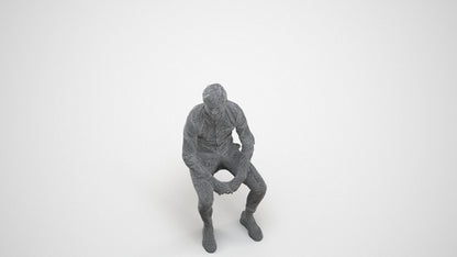 realistic 3D man casual sitting, scanned archviz people for Blender and 3ds Max, wireframe three-quarter view