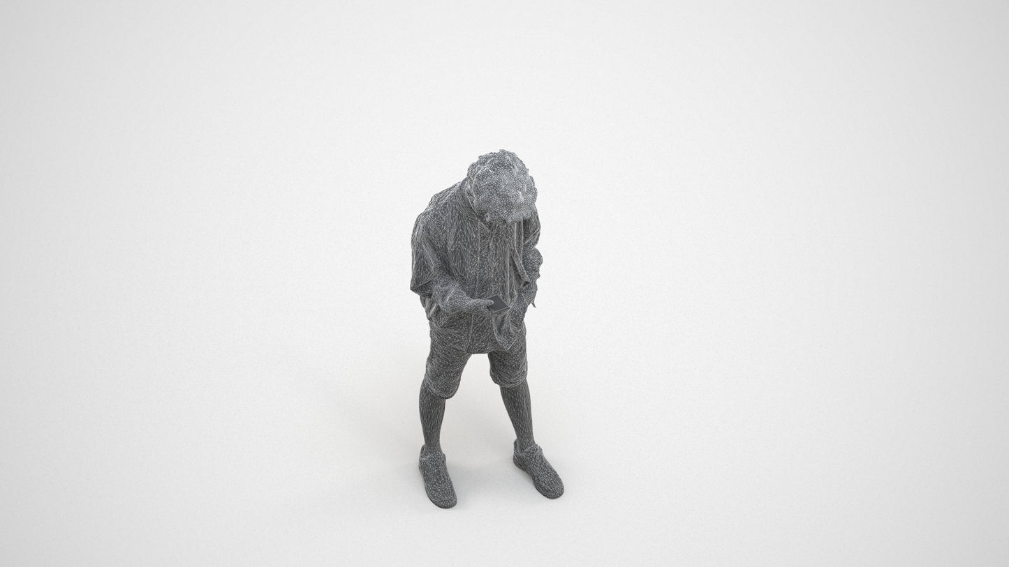 scanned 3D boy casual mix, photogrammetry people for Enscape and V-Ray, wireframe three-quarter view