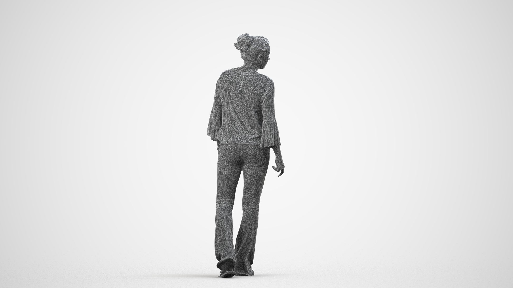 realistic 3D people woman casual walking, render-ready for V-Ray and Corona, FBX OBJ, wireframe side view