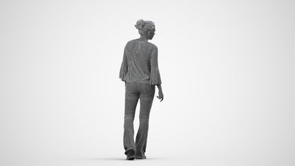 realistic 3D people woman casual walking, render-ready for V-Ray and Corona, FBX OBJ, wireframe side view
