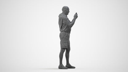 realistic 3D senior man casual standing, scanned archviz people for Blender and 3ds Max, wireframe side view