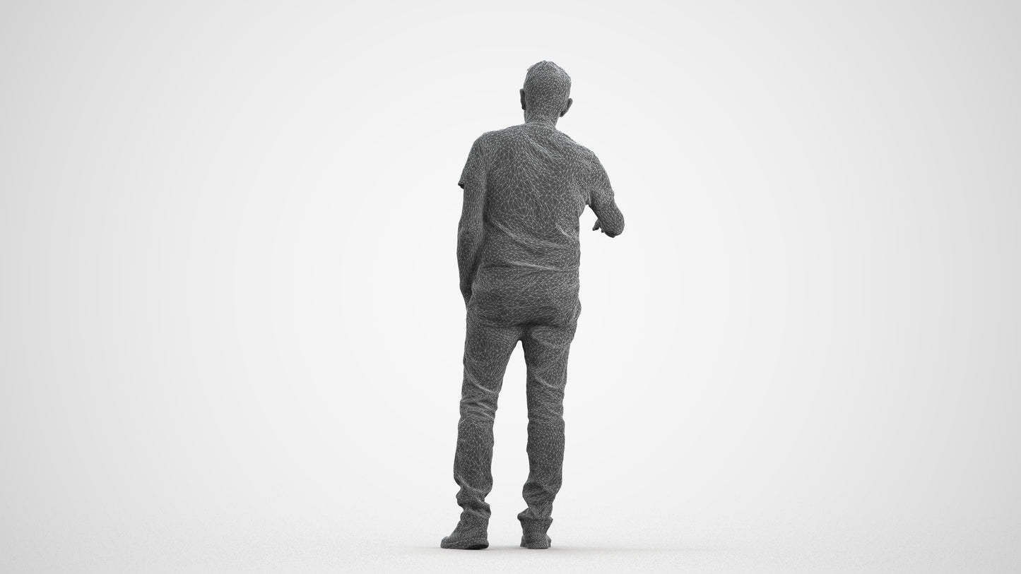 realistic 3D human senior man casual door, archviz people FBX OBJ for Blender, wireframe front view