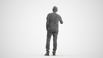 realistic 3D human senior man casual door, archviz people FBX OBJ for Blender, wireframe front view