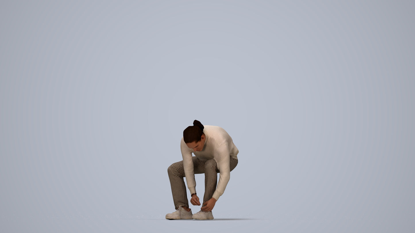 3D scanned man sitting casual, photorealistic archviz people for Enscape and SketchUp, top-down view render