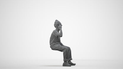 3D people model man casual sitting, scanned human for 3ds Max rendering, wireframe side view