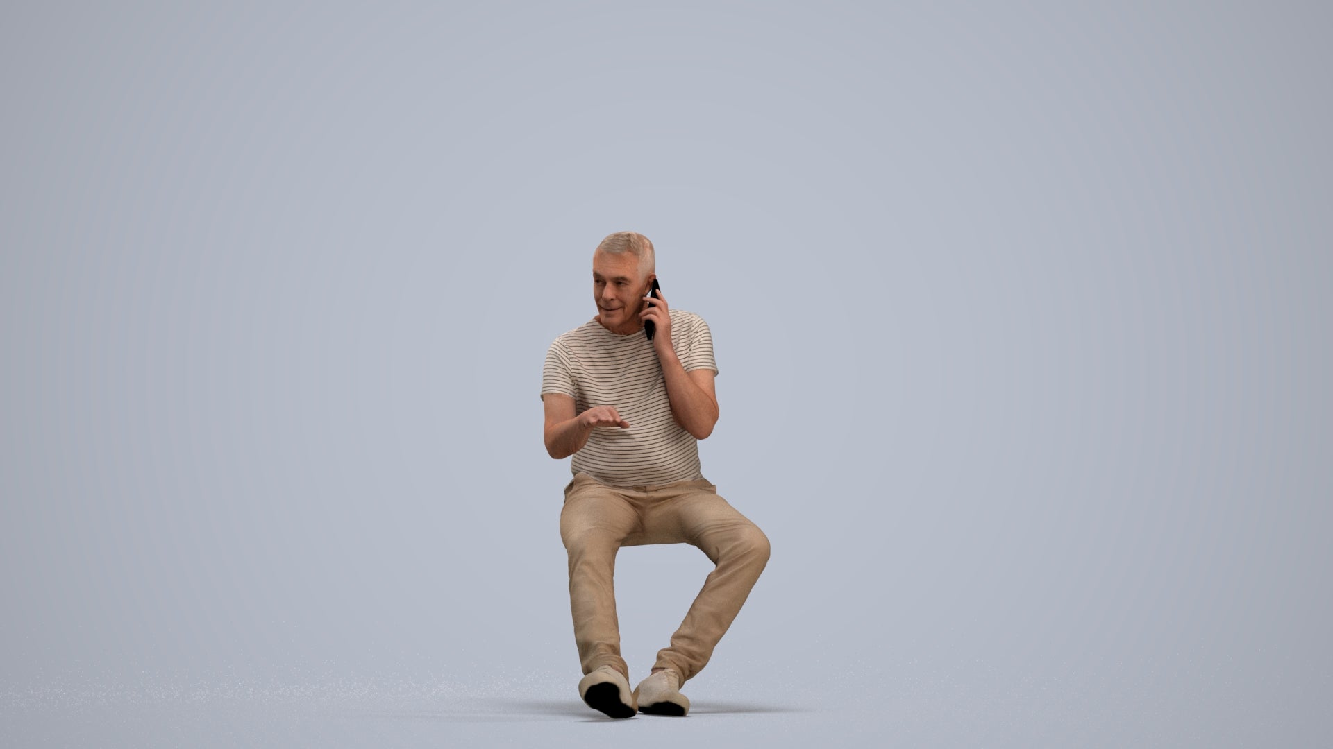 3D people model senior man casual sitting, scanned human for 3ds Max rendering, standing pose render
