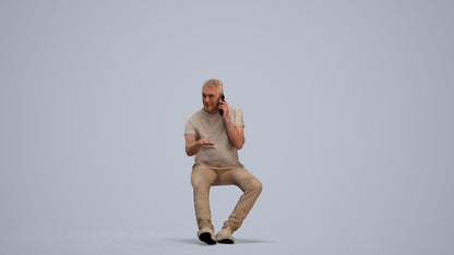 3D people model senior man casual sitting, scanned human for 3ds Max rendering, standing pose render