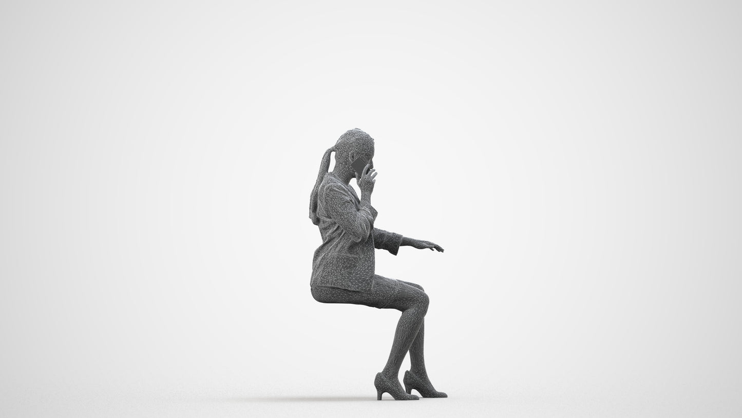 realistic 3D human woman business, archviz people FBX OBJ for Blender, wireframe side view