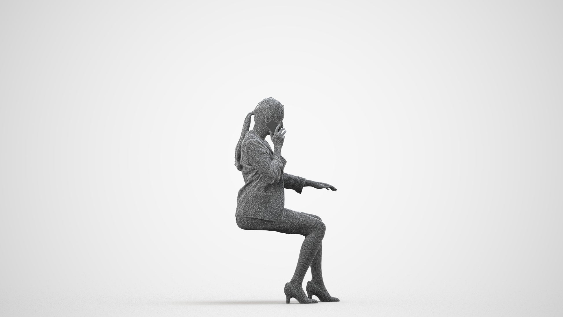 realistic 3D human woman business, archviz people FBX OBJ for Blender, wireframe side view