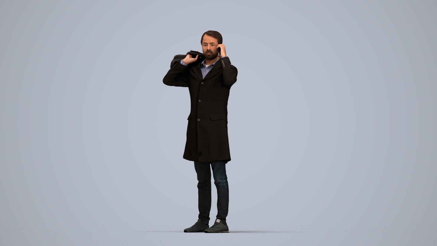 scanned 3D man business standing, photogrammetry people for Enscape and V-Ray, top-down view render