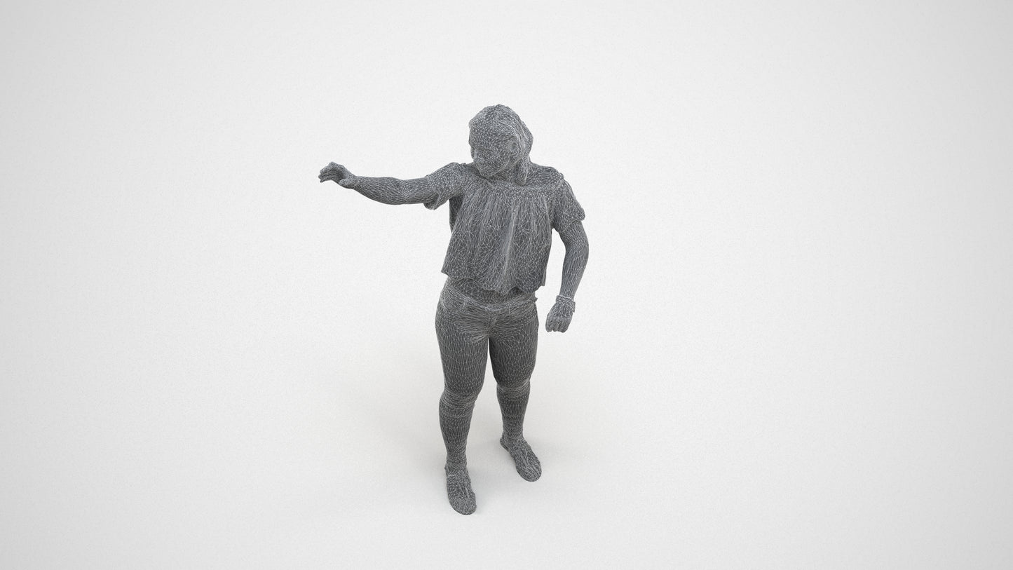 photogrammetry 3D woman casual standing, realistic human model archviz FBX, wireframe three-quarter view
