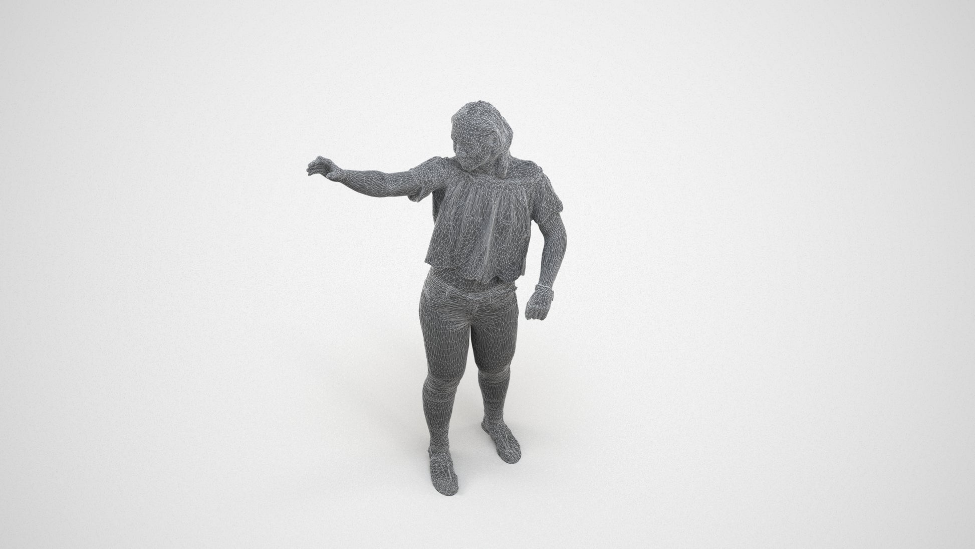 photogrammetry 3D woman casual standing, realistic human model archviz FBX, wireframe three-quarter view