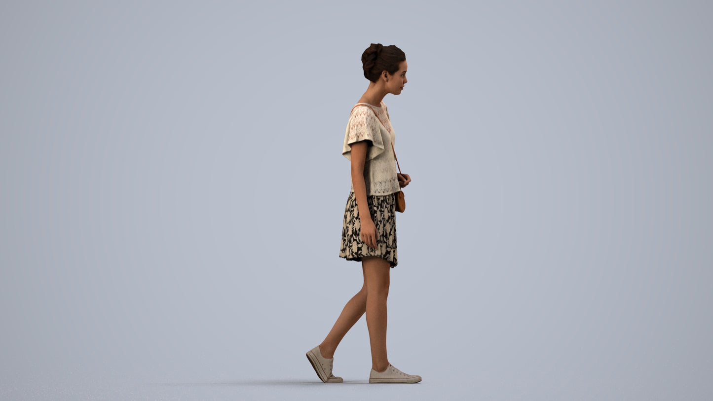 scanned 3D woman casual standing, photogrammetry people for Enscape and V-Ray, side view render